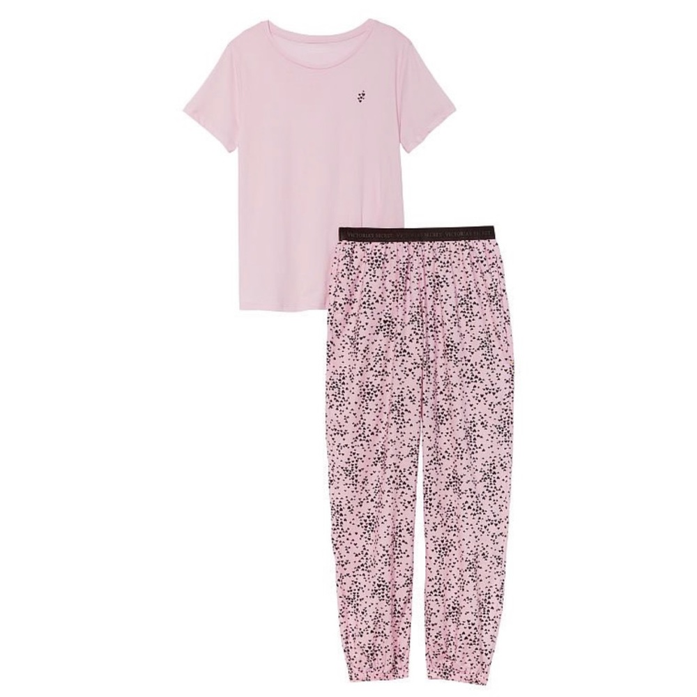 Victoria's Secret Flannel Tee-jama Sleep Set | Size XS | Tiny Hearts | NWT